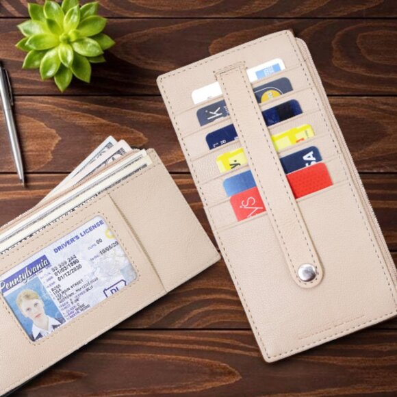 Women Leather Slim Card Wallet - Picture 1 of 7